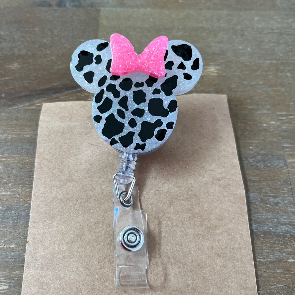 Minnie Mouse Badge Reel with Pink Bow